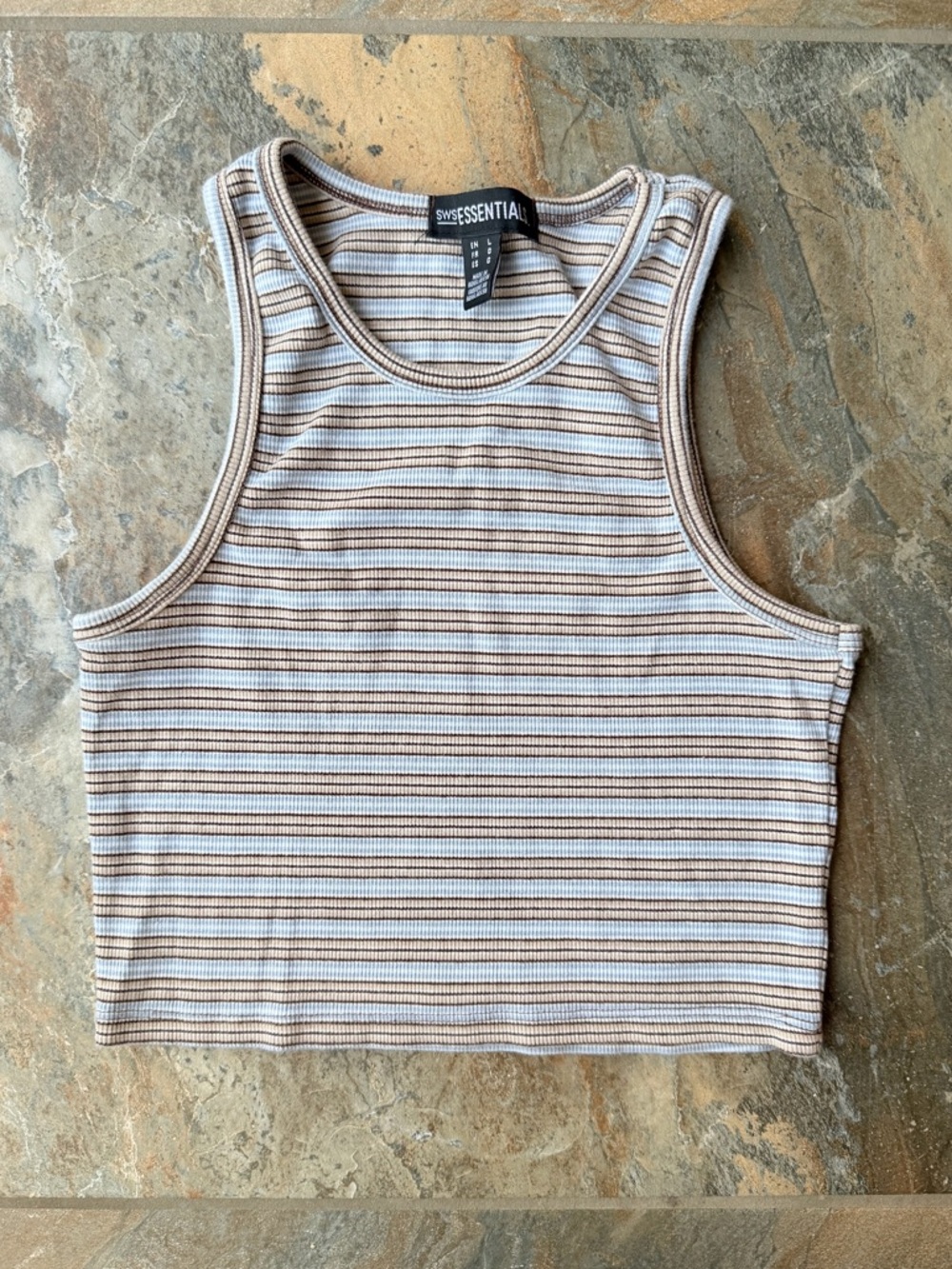 SWS Essentials Striped Crop Top Women's Size Large Comfy Casual